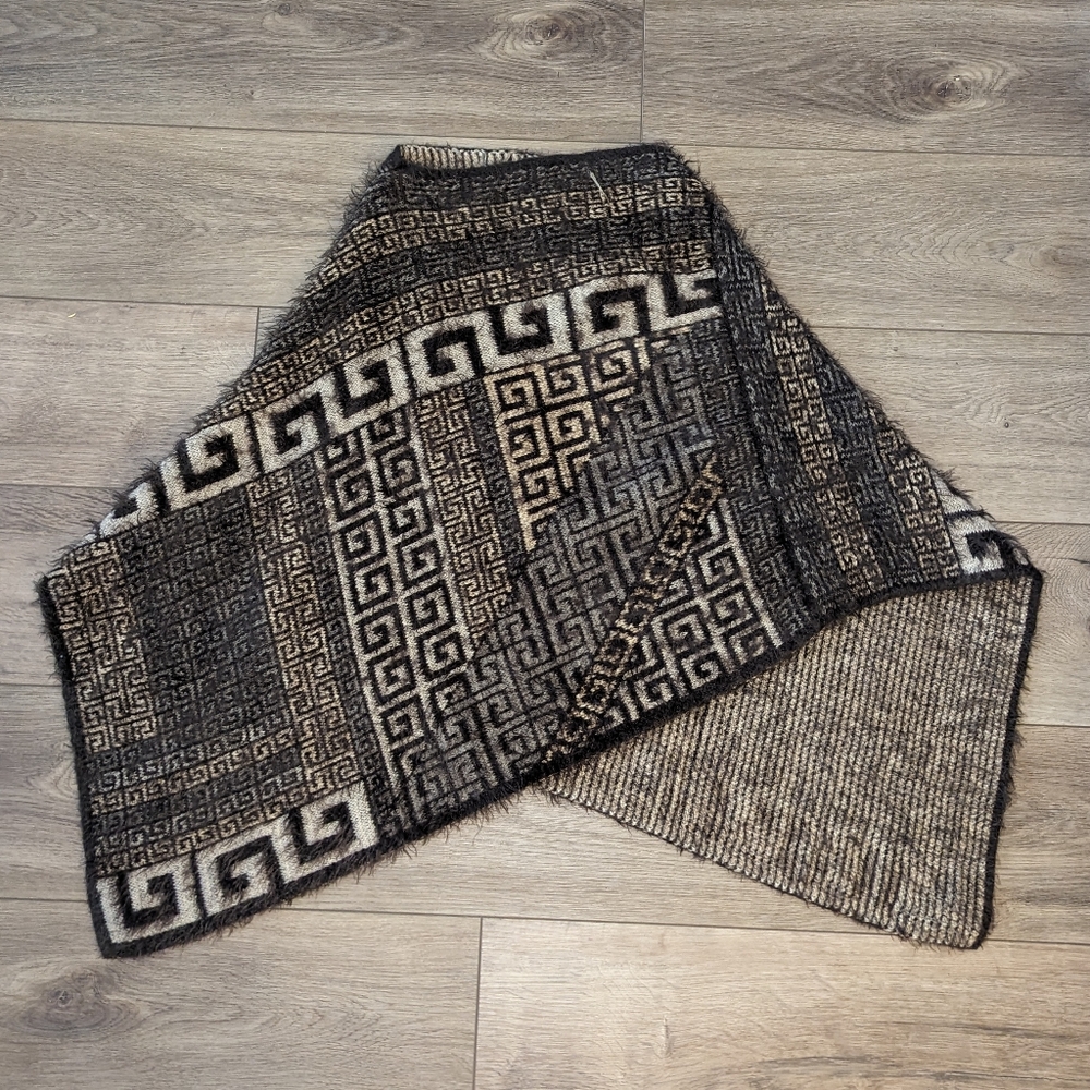 Aztec Poncho Sweater Brown Tan Pullover Soft